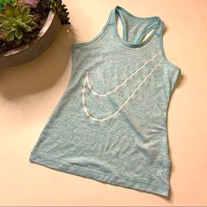 Nike dry fit Racerback athletic tank aqua marine Swoosh Graphic medium
